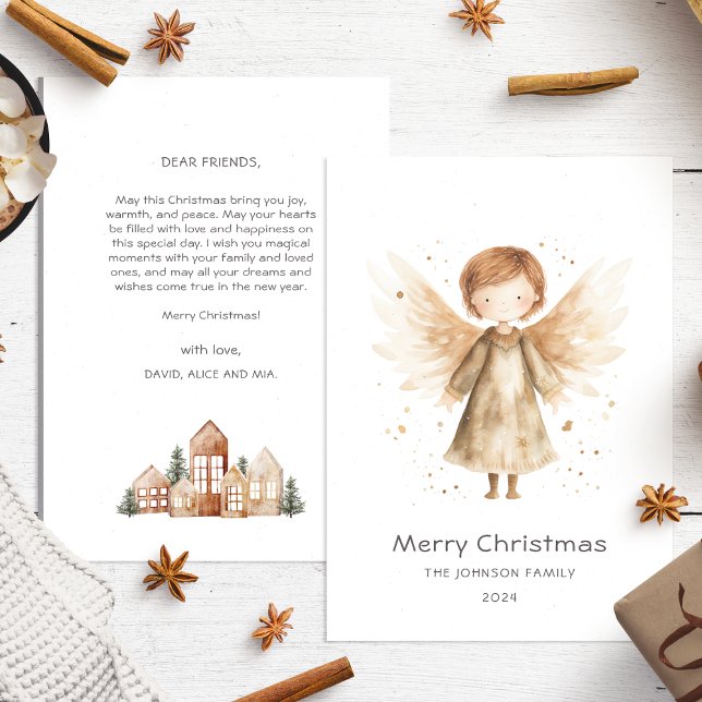Cartes Pour Fêtes Annuelles Joli Boho Beige Noël Baby Angel (Créateur téléchargé)