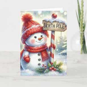 Cartes Pour Fêtes Annuelles Joli bonhomme de neige au Pôle Nord