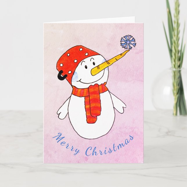 Cartes Pour Fêtes Annuelles Joli bonhomme de neige avec flocon de neige Enfant (Devant)