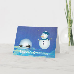 Cartes Pour Fêtes Annuelles Joli bonhomme de neige, blanc monde neigeux bleu N