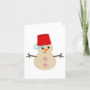 Cartes Pour Fêtes Annuelles Joli bonhomme de neige en sable avec un seau pour