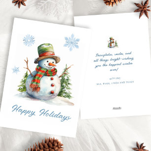 Cartes Pour Fêtes Annuelles Joli Bonhomme de Neige Moderne Aquarelle Rouge Ver