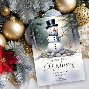 Cartes Pour Fêtes Annuelles Joli Bonhomme de Neige Paysage Forestier Givré