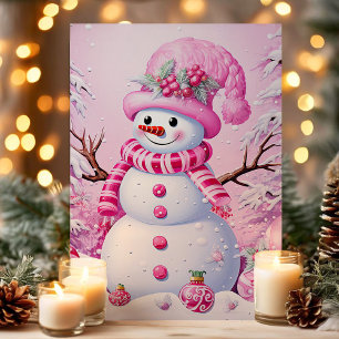 Cartes Pour Fêtes Annuelles Joli Bonhomme de Neige Rose de Noël