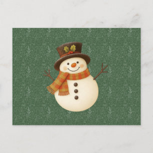 Cartes Pour Fêtes Annuelles Joli bonhomme de neige rustique vert vintage