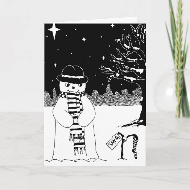 Cartes Pour Fêtes Annuelles joli bonhomme de neige souriant scène de neige à n (Devant)