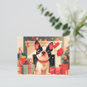 Cartes Pour Fêtes Annuelles Joli Bouledogue Français près de la cheminée de No