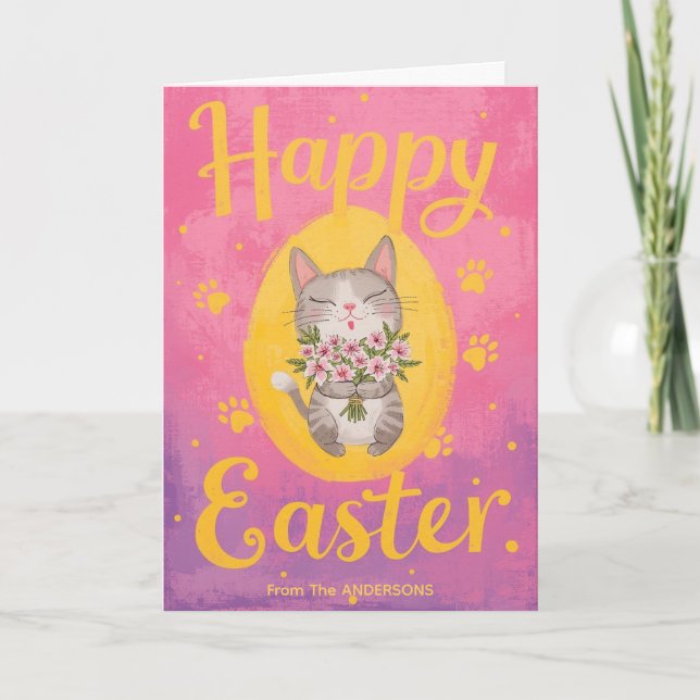 Cartes Pour Fêtes Annuelles Joli bouquet de chat de Pâques personnalisé de Pâq (Devant)
