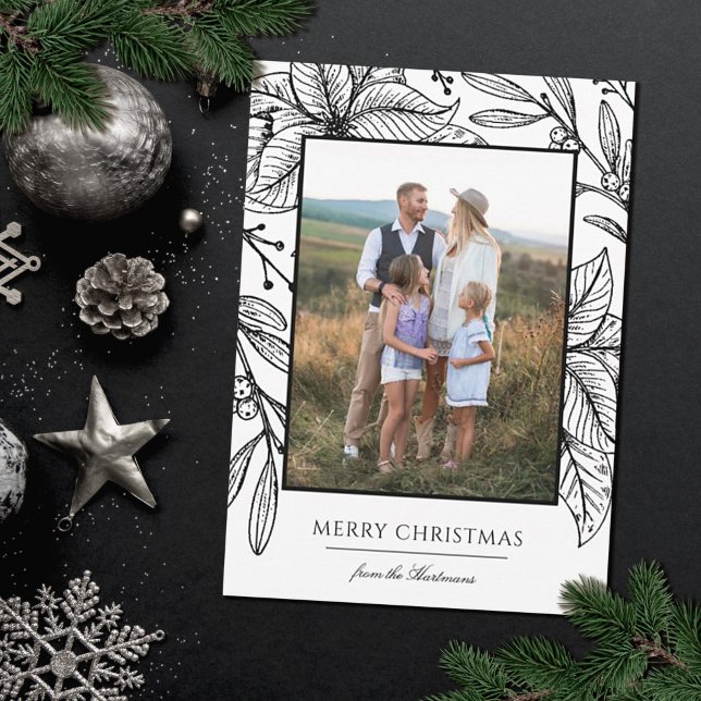 Cartes Pour Fêtes Annuelles Joli cadre fleuri Poinsettia | Photo verticale (Créateur téléchargé)