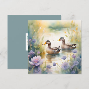 Cartes Pour Fêtes Annuelles Joli canard aquarelle et fleurs sauvages vierge 