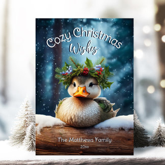 Cartes Pour Fêtes Annuelles Joli canard de bois Forêt d'hiver Cosy Noël