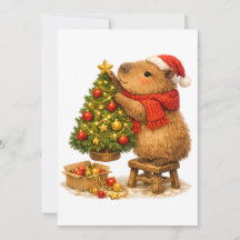 Joli Capybara de Noël Décorant un Arbre de Noël