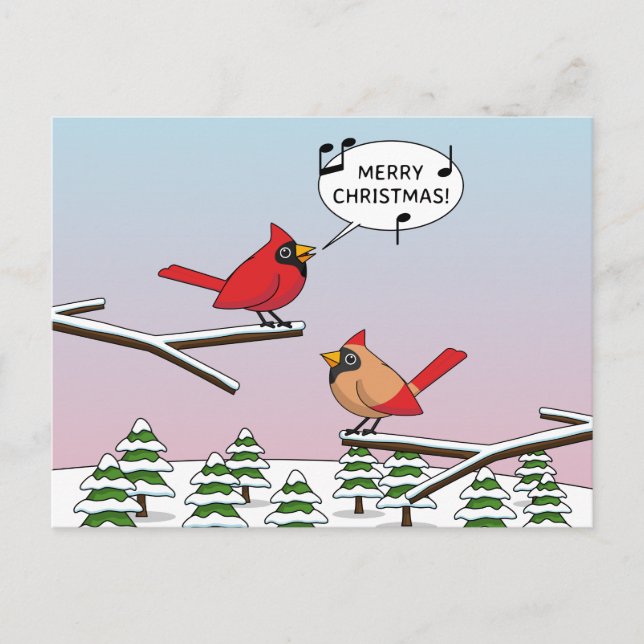 Cartes Pour Fêtes Annuelles Joli Cardinal Rouge chanter Joyeux Noël (Devant)