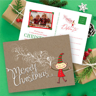 Cartes Pour Fêtes Annuelles Joli Cartoon Elf Frappe Magique Joyeux Noël