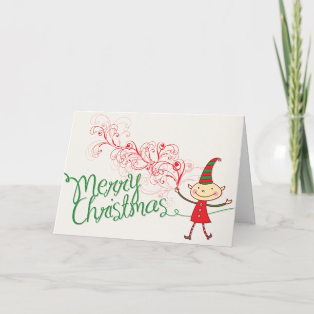 Cartes Pour Fêtes Annuelles Joli Cartoon Elf Magique Joyeux Noël (Devant)