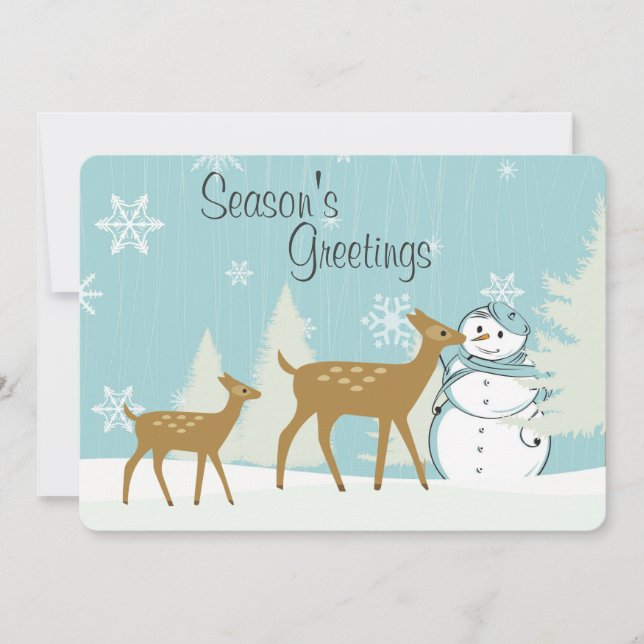 Cartes Pour Fêtes Annuelles Joli cerf de bois avec Noël de Snowman (Devant)