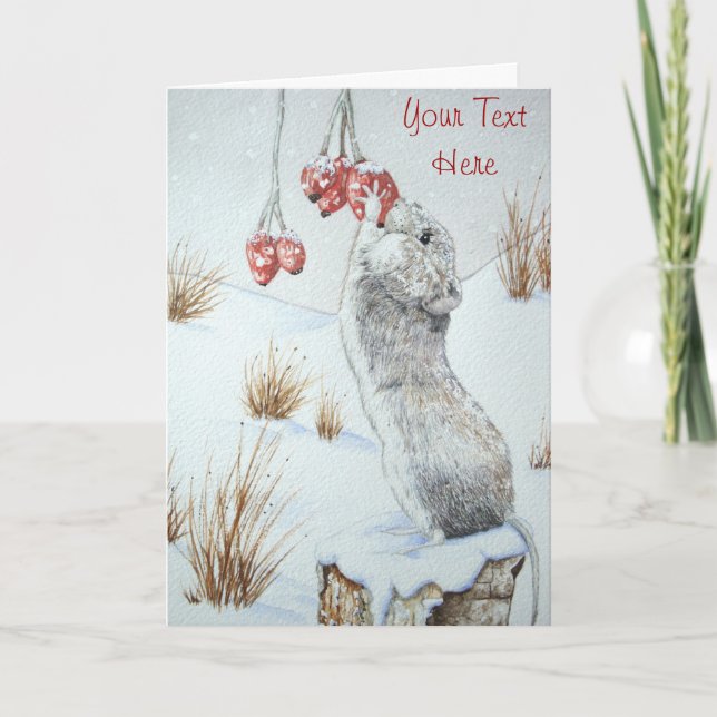 Cartes Pour Fêtes Annuelles joli champ souris neige scène faune noël (Devant)