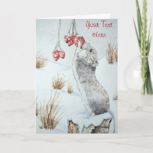 Cartes Pour Fêtes Annuelles joli champ souris neige scène faune noël