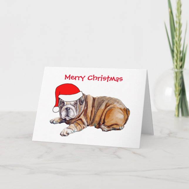 Cartes Pour Fêtes Annuelles Joli chapeau de Noël de bouledogue mignon Noël (Devant)