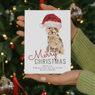 Cartes Pour Fêtes Annuelles Joli chapeau de Noël de Yorkshire Terrier Joyeux N
