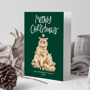 Cartes Pour Fêtes Annuelles Joli Chat à l'aquarelle Joyeux Noël Non-Photo