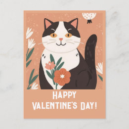 Cartes Pour Fêtes Annuelles Joli Chat avec Fleurs Joyeuse Saint-Valentin