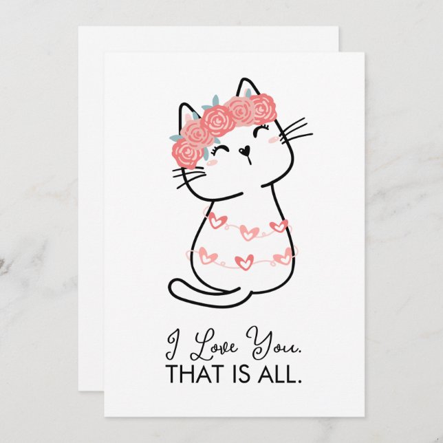 Cartes Pour Fêtes Annuelles Joli Chat Coeur Je T'Aime C'Est Tout Saint Valenti (Devant / Derrière)