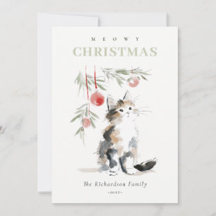 Cartes Pour Fêtes Annuelles Joli Chat d'Arbre de Noël Moderne à l'Aquarelle