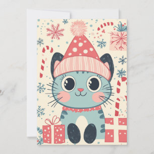 Cartes Pour Fêtes Annuelles Joli Chat de Noël Cadeaux Canne à Sucre Texte Pers