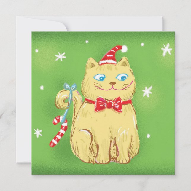 Cartes Pour Fêtes Annuelles Joli chat de Noël de dessin animé avec chapeau de  (Devant)