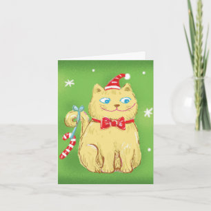 Cartes Pour Fêtes Annuelles Joli chat de Noël de dessin animé avec chapeau de 