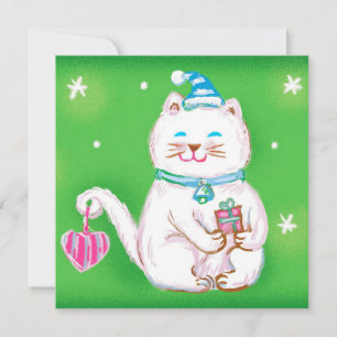 Cartes Pour Fêtes Annuelles Joli chat de Noël de dessin animé portant un chape