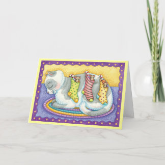 Cartes Pour Fêtes Annuelles Joli chat de Noël dormant avec des souris dans des