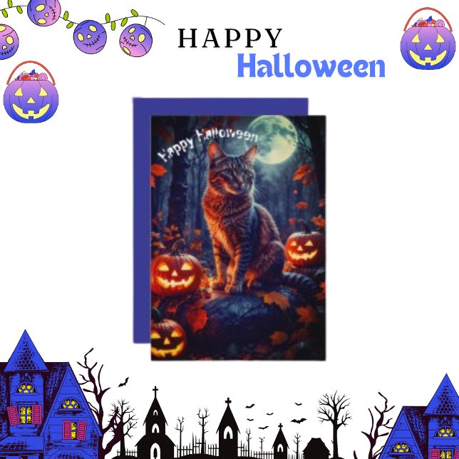 Cartes Pour Fêtes Annuelles Joli chat drôle d'Halloween Citrouille  (Créateur téléchargé)