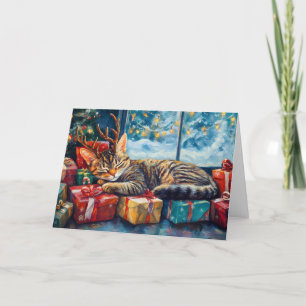 Cartes Pour Fêtes Annuelles Joli Chat Endormi Sous l'Arbre de Noël