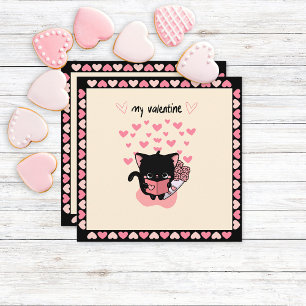 Cartes Pour Fêtes Annuelles Joli Chat Kawaii Mon Valentin Classe Rose Plat