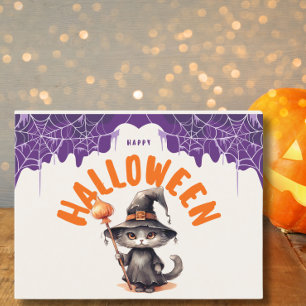 Cartes Pour Fêtes Annuelles Joli chat noir Halloween avec chapeau de sorcière