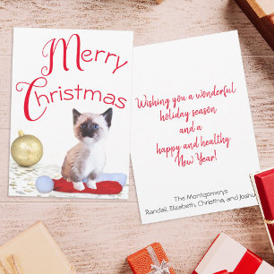 Cartes Pour Fêtes Annuelles Joli chat siamois avec un chapeau de Père Noël pou