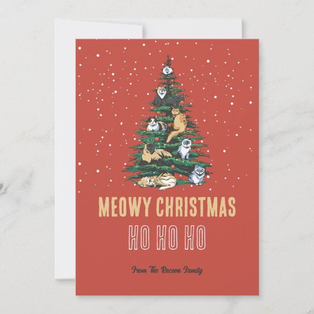 Cartes Pour Fêtes Annuelles Joli Chat Xmas Arbre Neige hiver Meowo Noël (Devant)