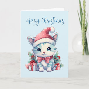 Cartes Pour Fêtes Annuelles Joli chaton en chapeau de Père Noël pour Noël