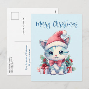 Cartes Pour Fêtes Annuelles Joli chaton en chapeau de Père Noël pour Noël