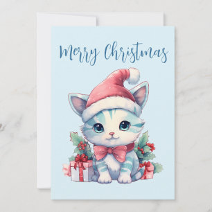 Cartes Pour Fêtes Annuelles Joli chaton en chapeau de Père Noël pour Noël