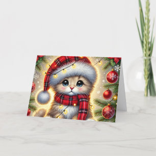 Cartes Pour Fêtes Annuelles Joli Chaton sous l'Arbre de Noël