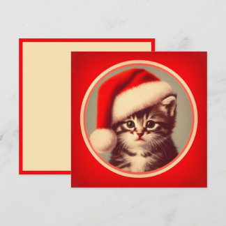 Cartes Pour Fêtes Annuelles Joli Chatons au Chapeau de Père Noël Rouge Rétro