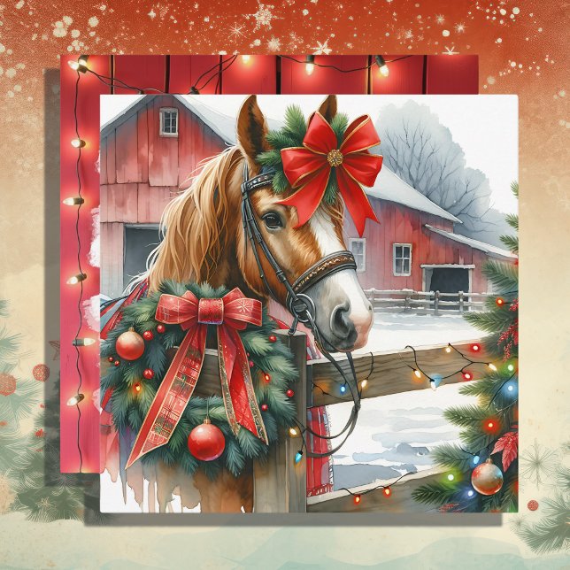 Cartes Pour Fêtes Annuelles Joli Cheval Brown dans Red Bow Noël (Créateur téléchargé)