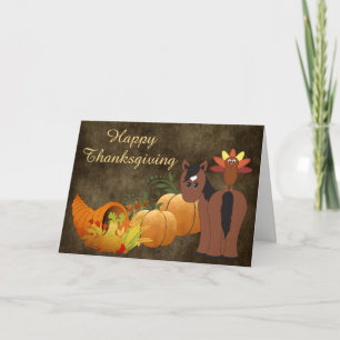 Cartes Pour Fêtes Annuelles Joli cheval Brown et Bon thanksgiving de Turquie
