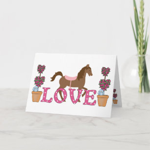Cartes Pour Fêtes Annuelles Joli Cheval Brown, Fleurs Aiment Saint Valentin