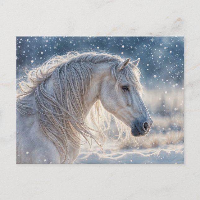 Cartes Pour Fêtes Annuelles Joli Cheval dans la Neige Vœux de Fêtes (Devant)
