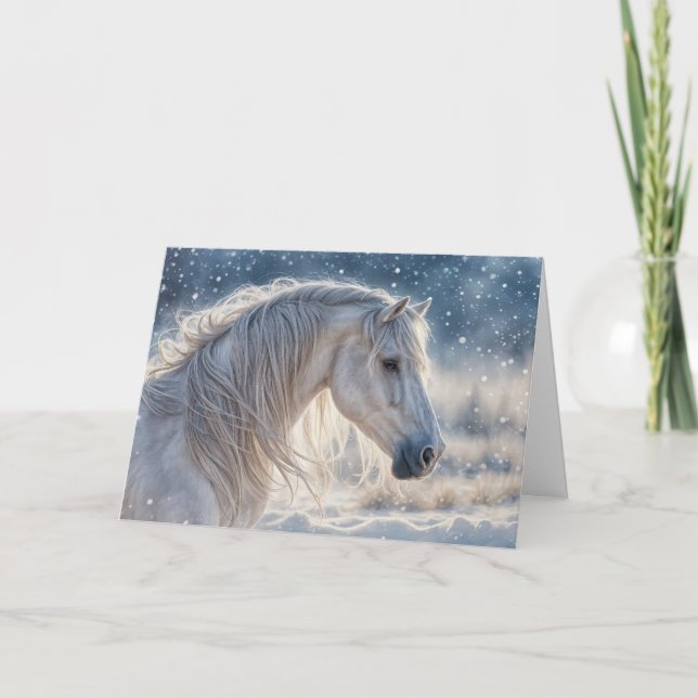 Cartes Pour Fêtes Annuelles Joli cheval en vacances Joyeuses Fêtes de neige (Devant)