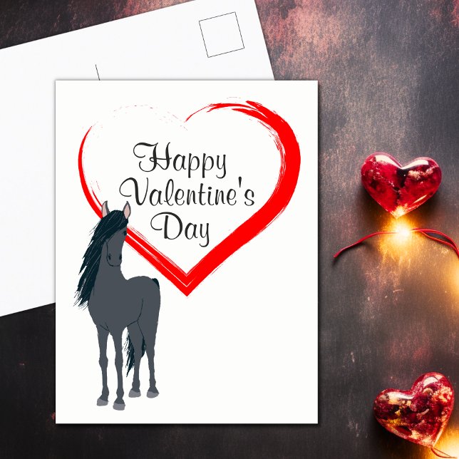 Cartes Pour Fêtes Annuelles Joli cheval et Heureuse Sainte-Valentin de coeur (Pretty Horse and Heart Happy Valentine's Day Holiday Postcard)